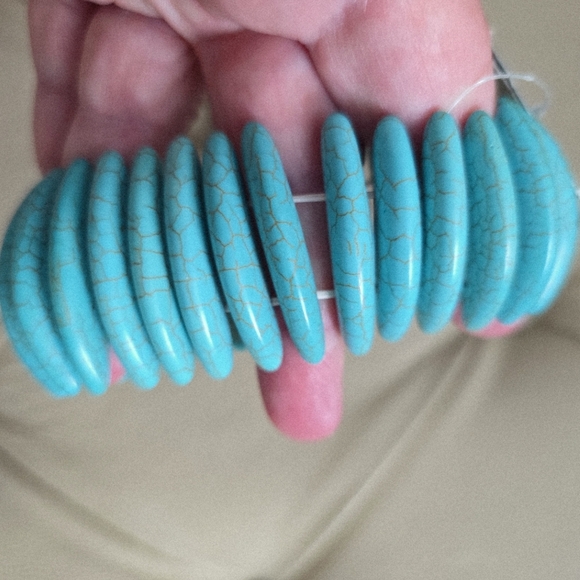 H&M Turquoise Aqua Beaded Stretching Wide Bangle Bracelet - Picture 3 of 3